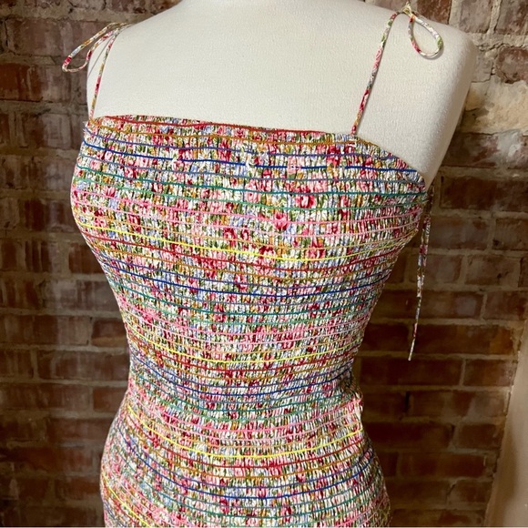 Multicolor Floral Striped Spaghetti Strap Midi Dress -Size M -DR09 - Picture 2 of 9